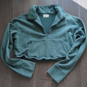 Joah Brown Green Cropped Half Zip